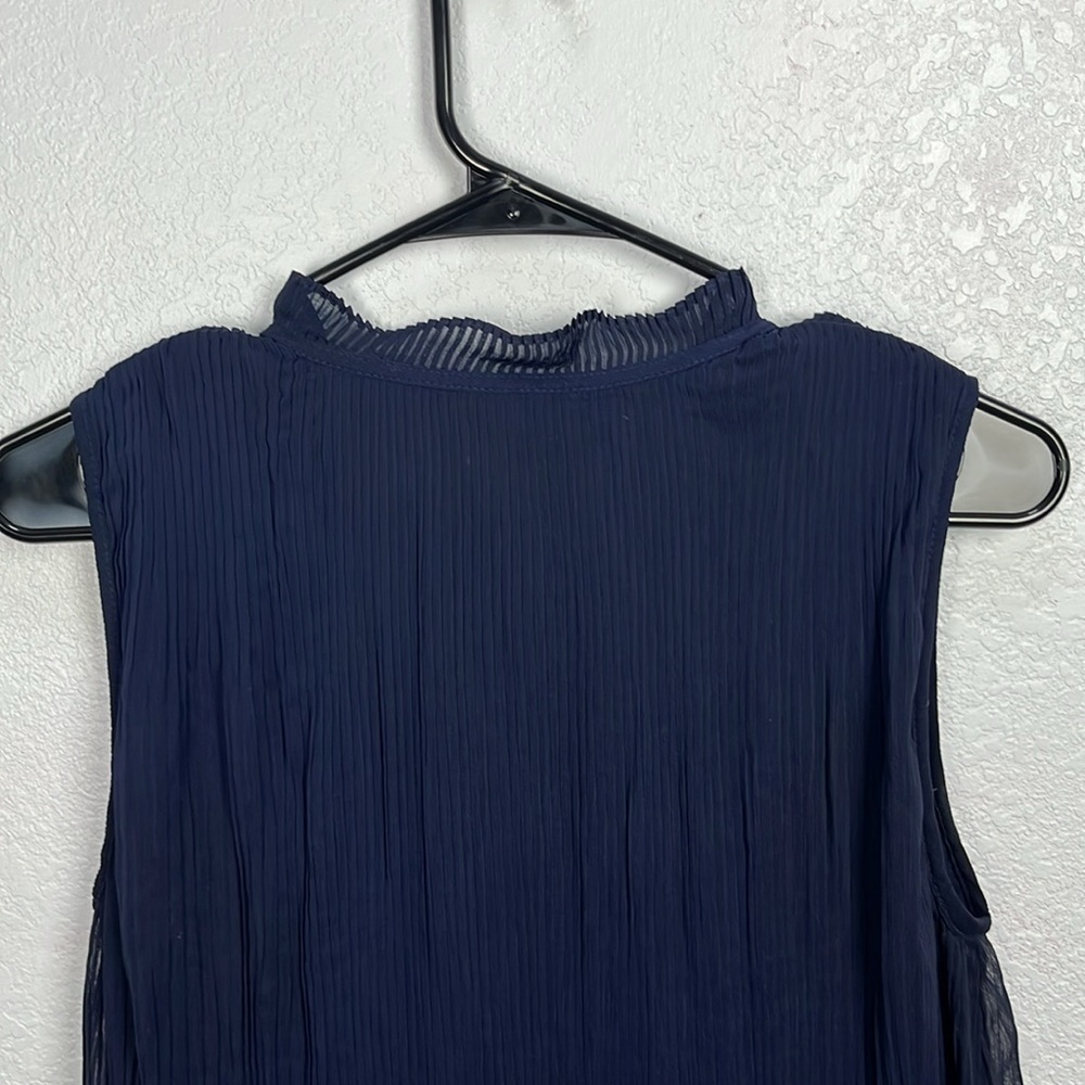 DKNY Navy Ruffled Sleeveless Tie Neck Party Shift Dress Sz 6 Chic Summer TC0782 - Picture 8 of 8